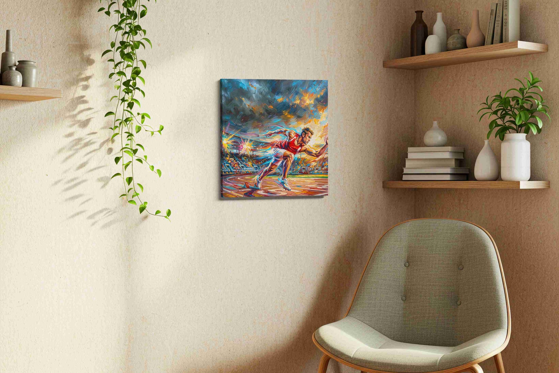 Blaze of Triumph sports canvas print, displayed in a living room