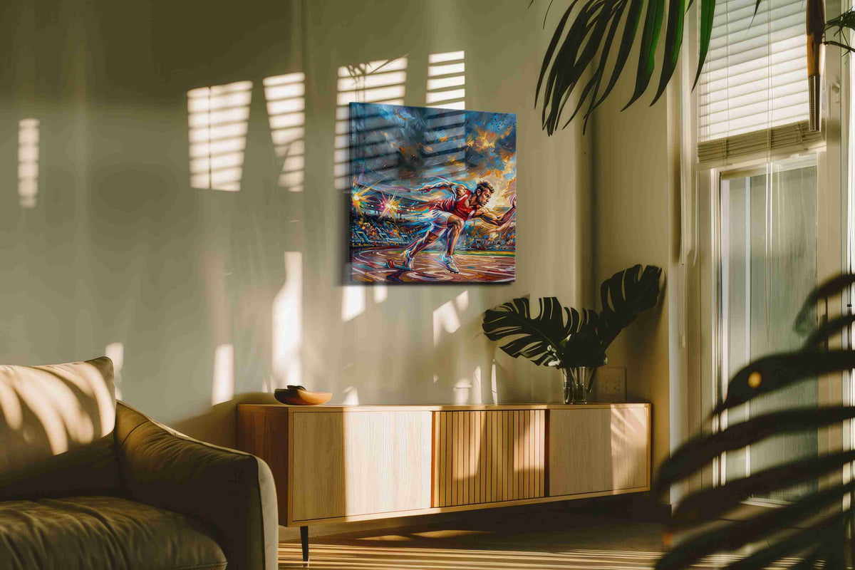 Blaze of Triumph sports canvas print in a contemporary interior mockup
