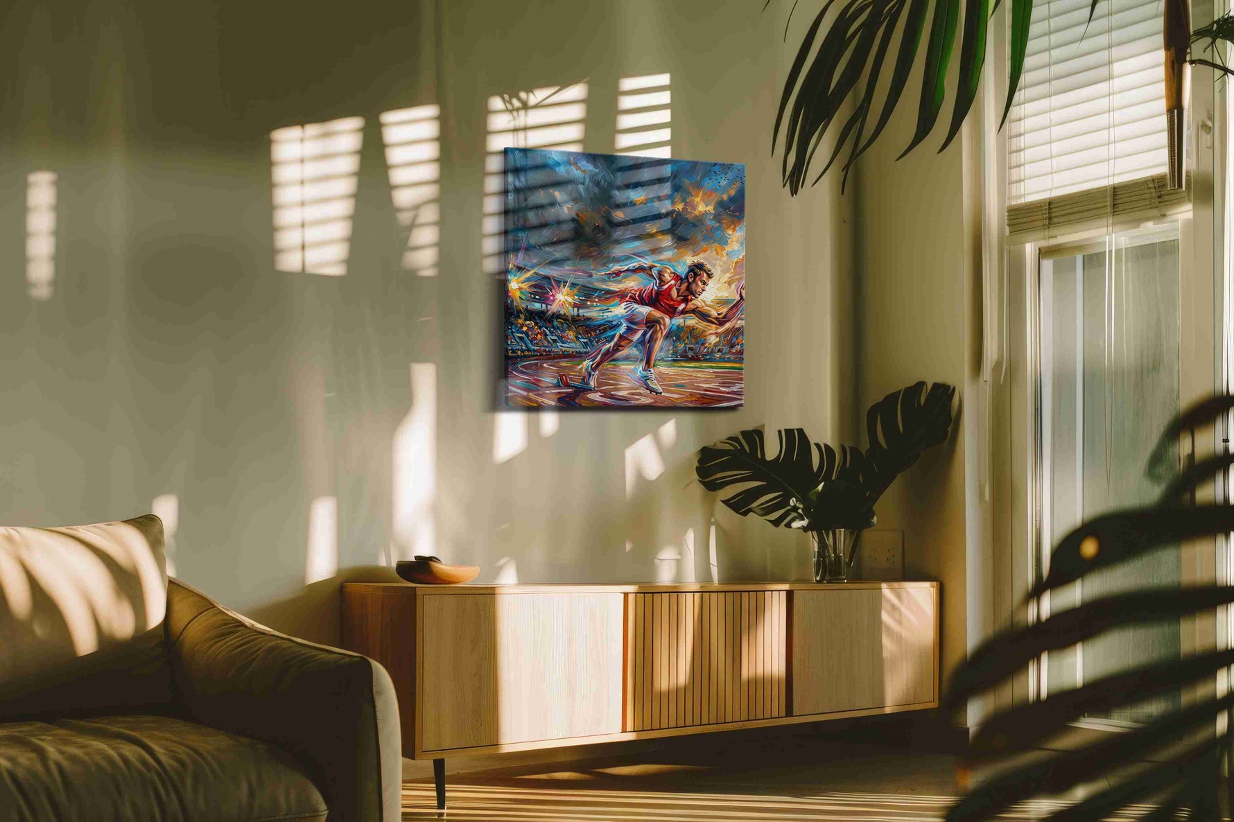 Blaze of Triumph sports canvas print in a contemporary interior mockup