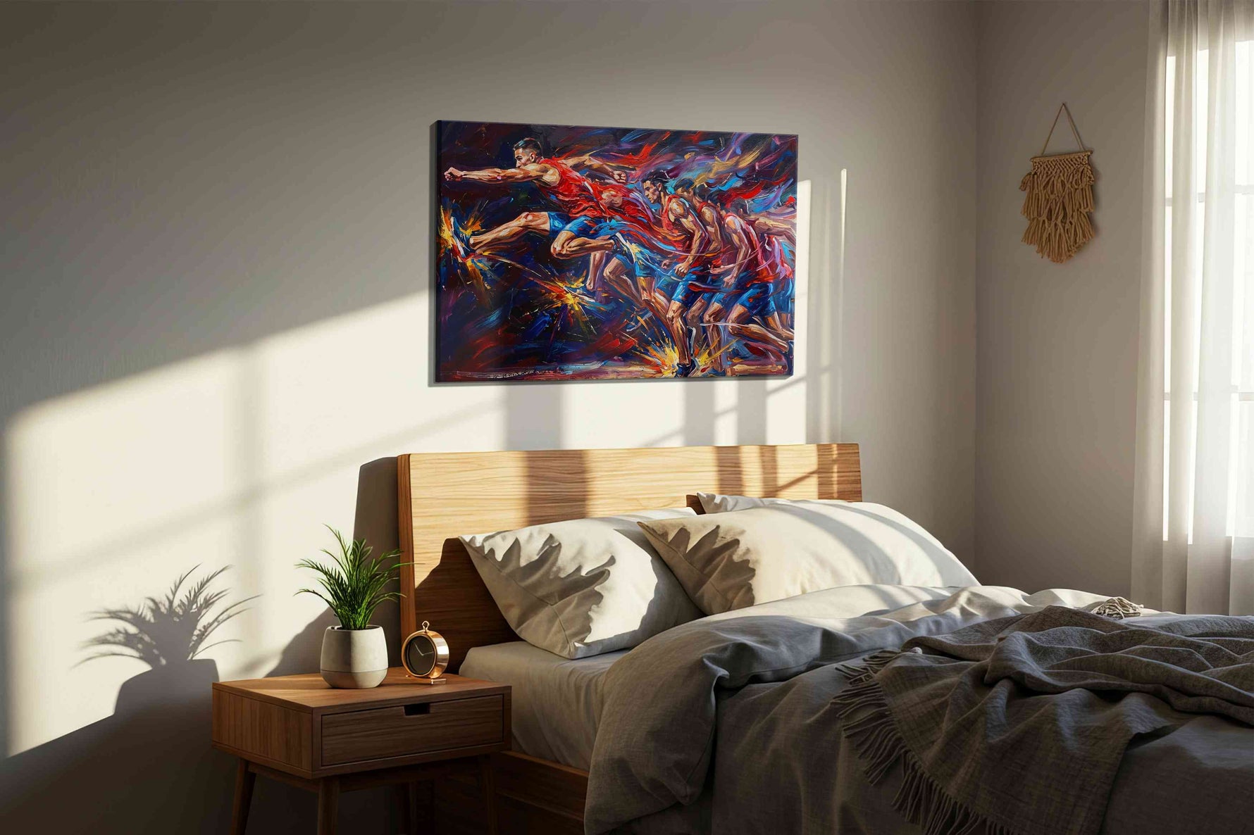 Eruption of Motion sports canvas print, displayed in a bedroom