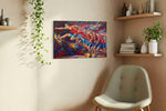 Eruption of Motion sports canvas print, displayed in a living room