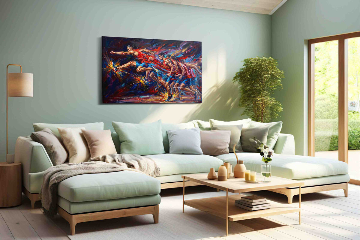 Eruption of Motion sports canvas print, hanging on wall