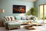 Flames of the Pitch sports canvas print, hanging on wall