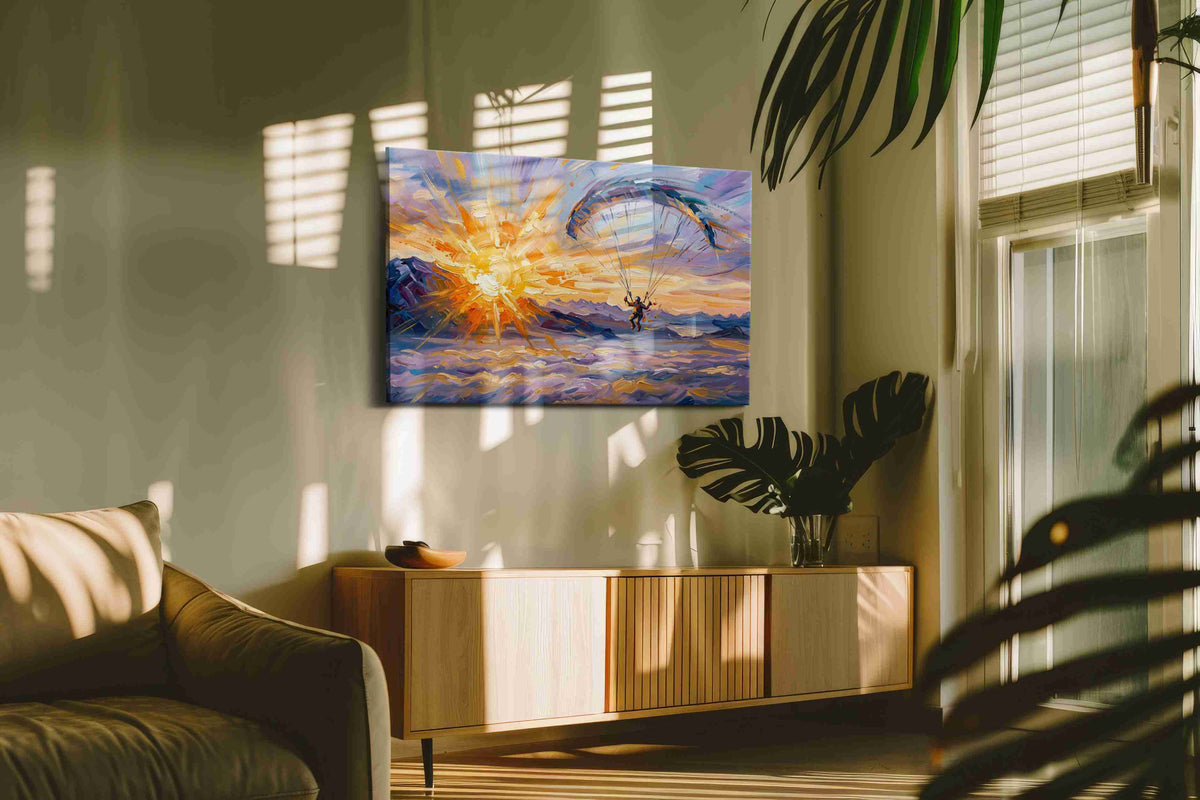 Flight into the Dawn sports canvas print in a contemporary interior mockup