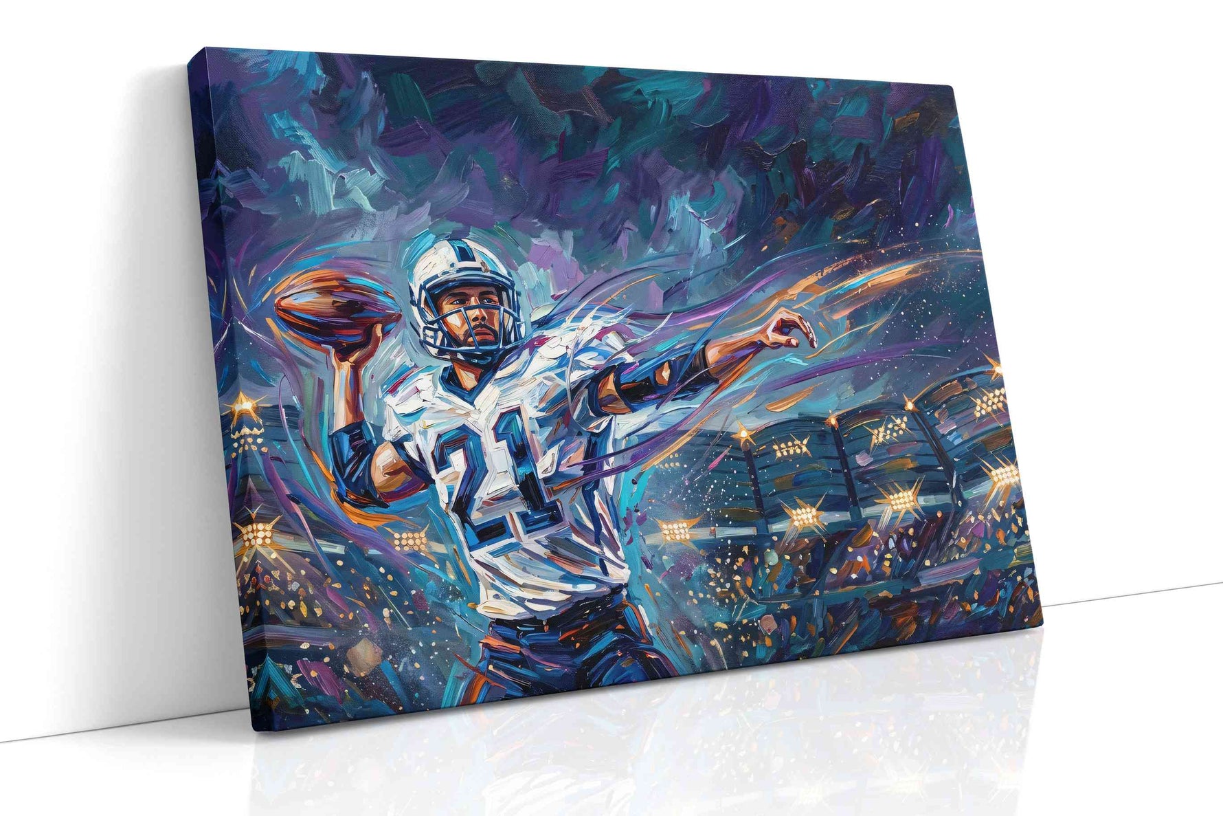 Starlit Gridiron Surge - Sports Wall Art, Athletic Canvas Print, Man Cave Decor