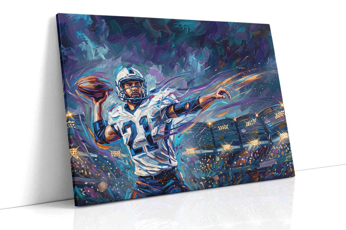 Starlit Gridiron Surge sports canvas print, gallery-wrapped, ready to hang