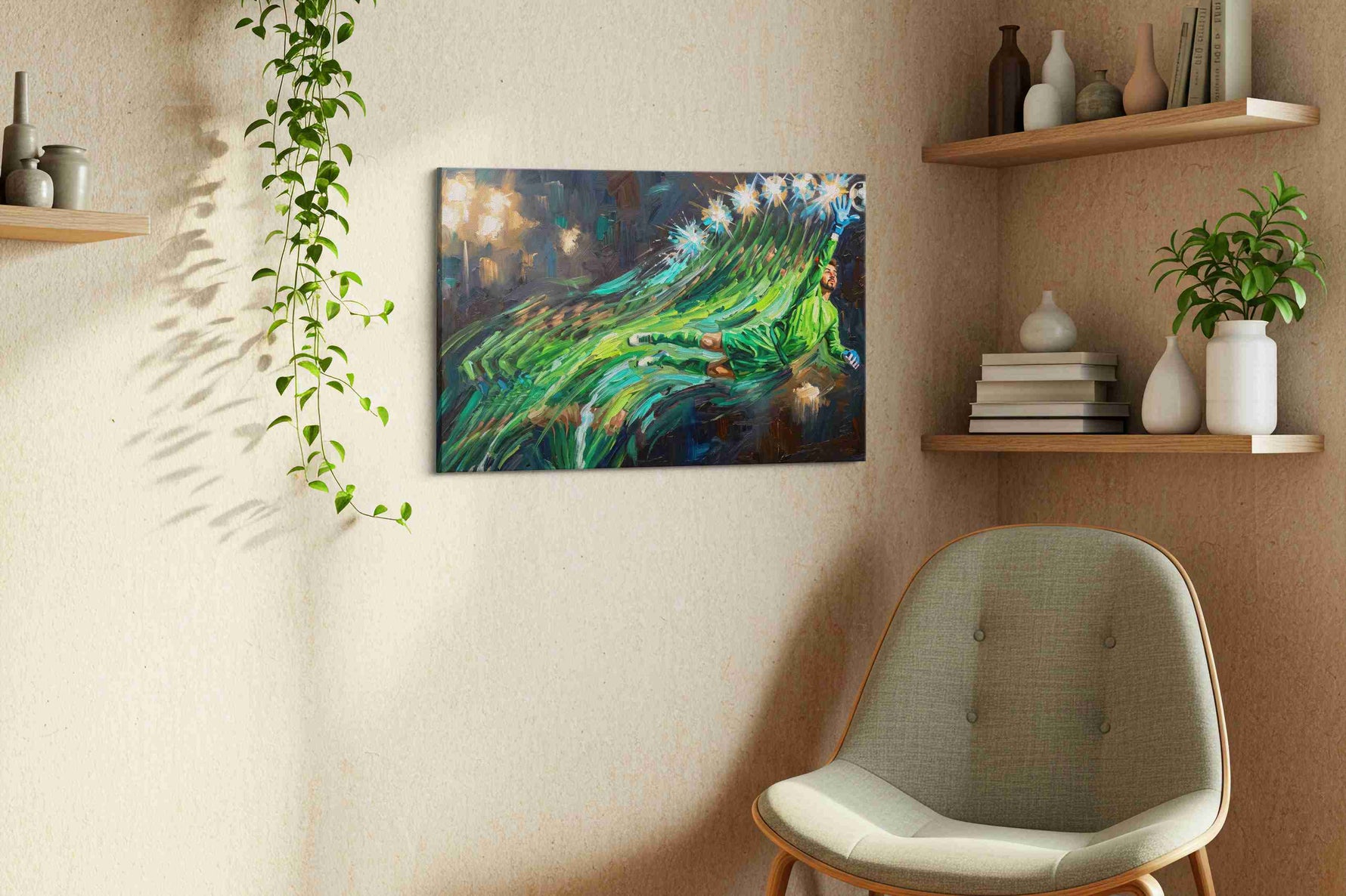The Keeper's Leap sports canvas print, displayed in a living room