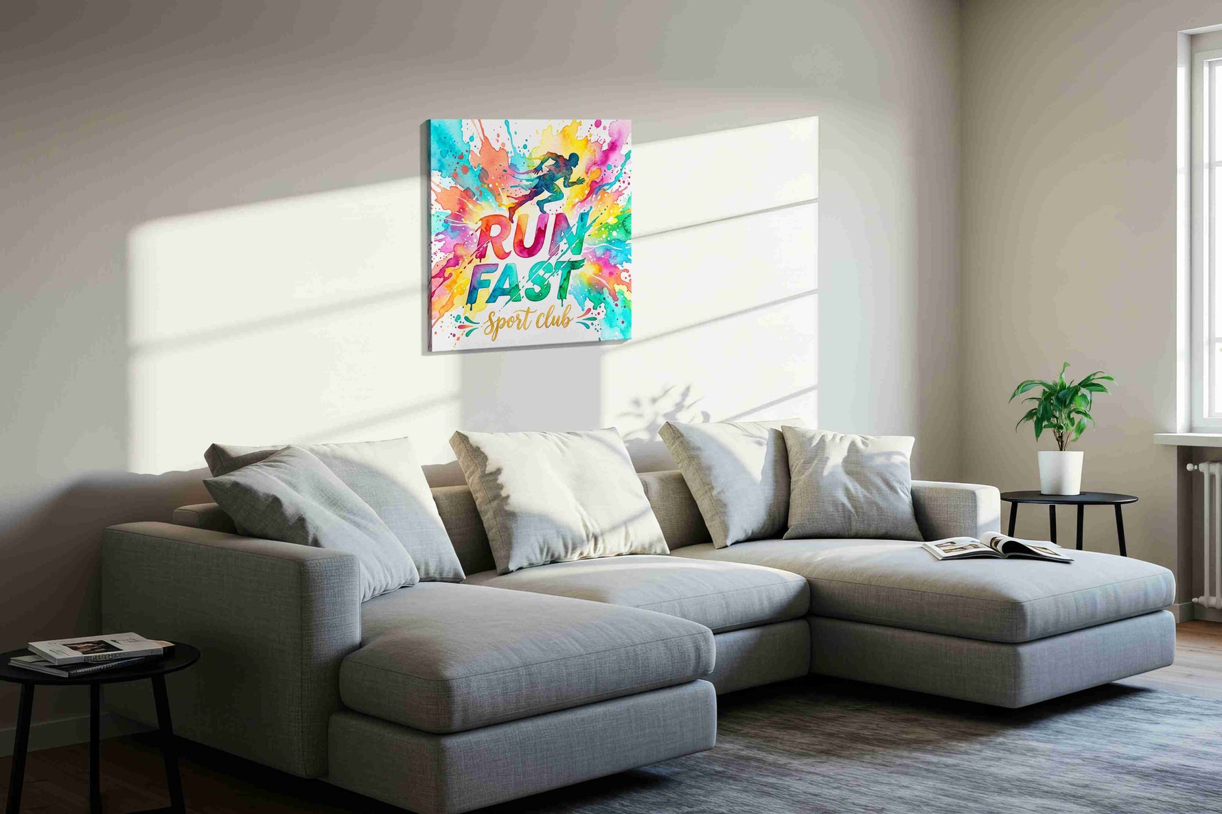 Vibrant Sprint Burst motivational canvas print in a living room scene