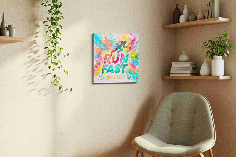 Vibrant Sprint Burst motivational canvas print, displayed in a living room