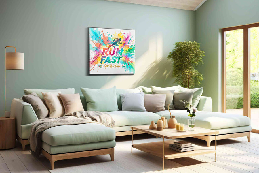Vibrant Sprint Burst motivational canvas print, hanging on wall