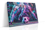 Vibrant Striker Symphony sports canvas print, gallery-wrapped, ready to hang