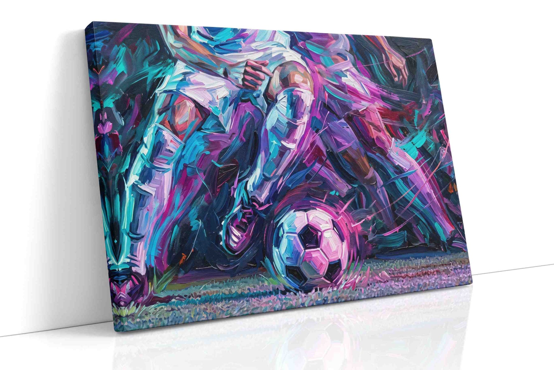 Vibrant Striker Symphony sports canvas print, gallery-wrapped, ready to hang