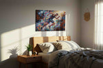 Vibrant Victory sports canvas print, displayed in a bedroom