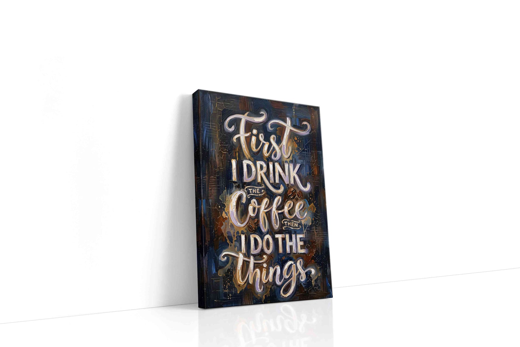 Caffeinated Momentum typography canvas print, gallery-wrapped, ready to hang