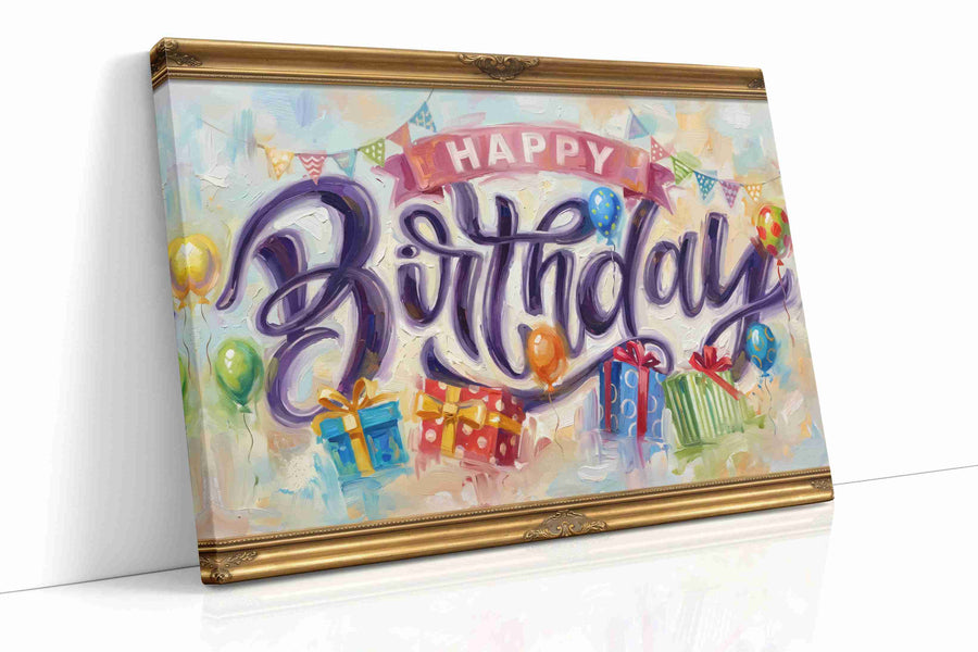 Celebration Whirlwind typography canvas print, gallery-wrapped, ready to hang