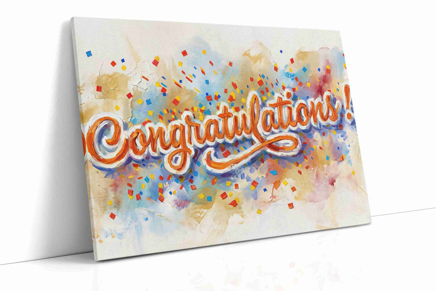 Celebratory Confetti Burst - Typography Wall Art, Word Art Canvas Print, Quote Decor