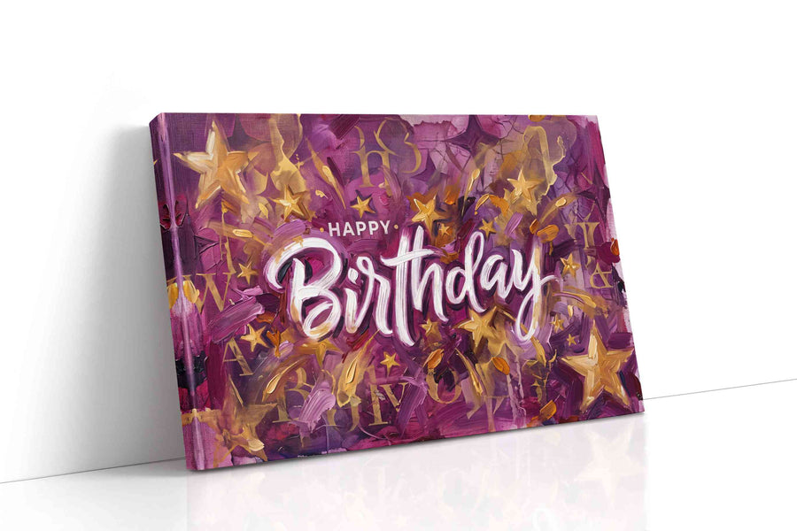 Celestial Birthday Celebration typography canvas print, gallery-wrapped, ready to hang