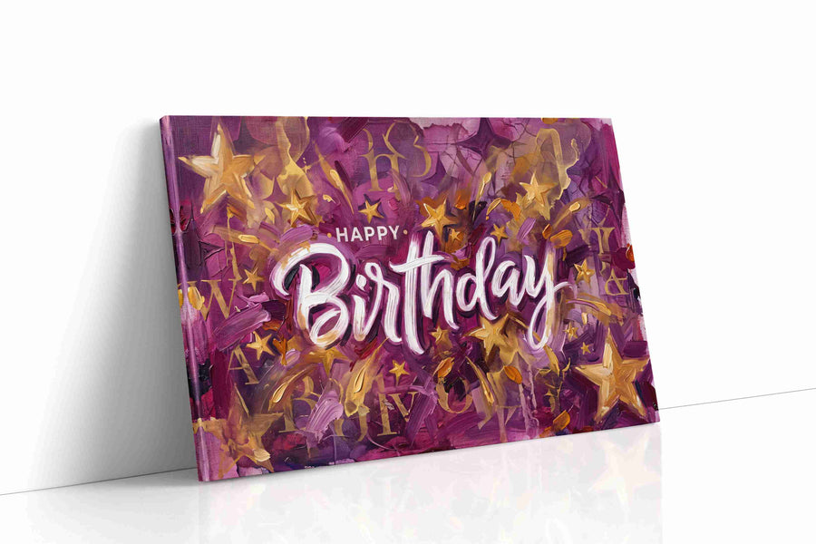 Celestial Birthday Celebration typography canvas print gallery-wrapped landscape canvas studio shot