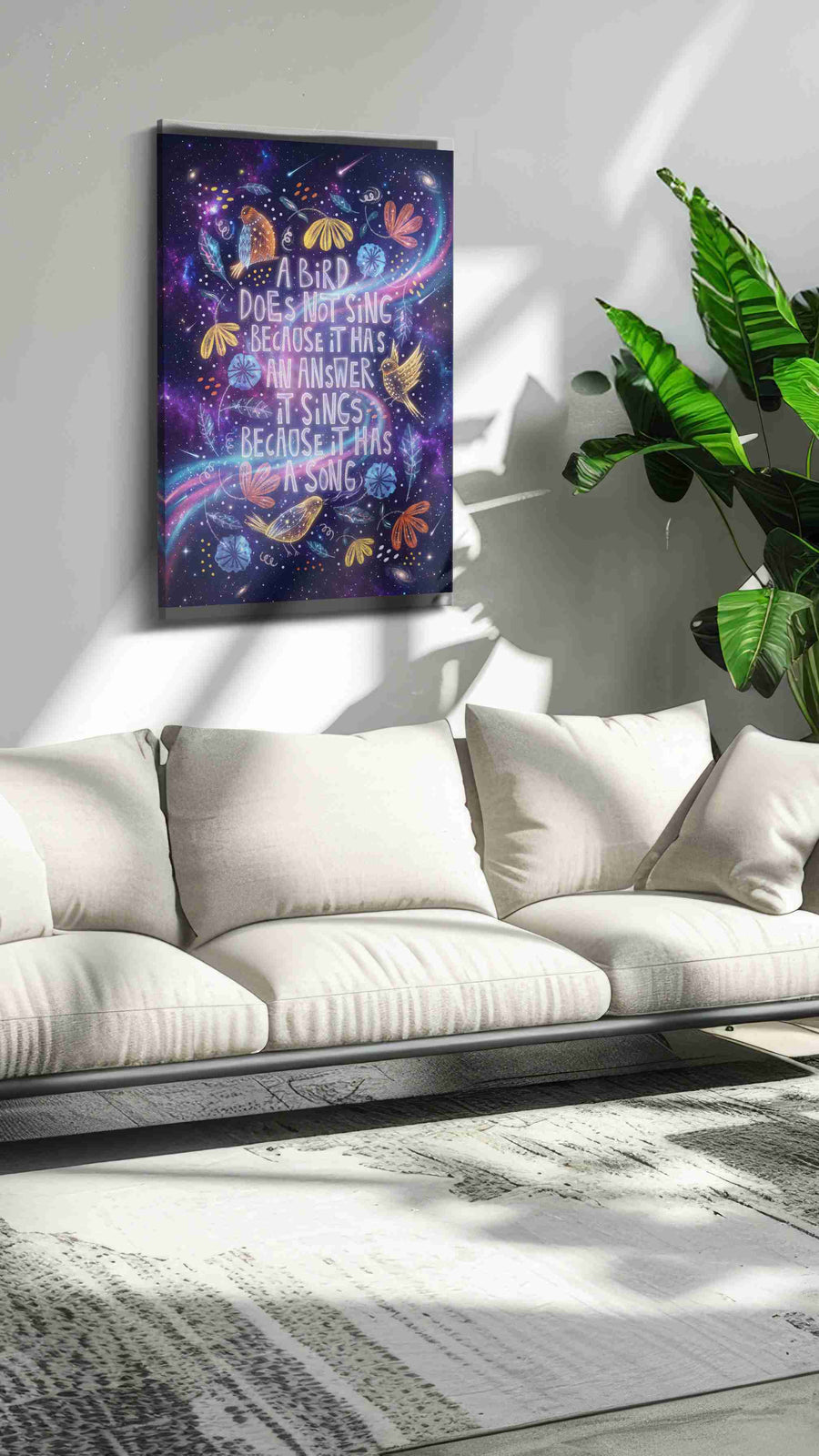 Celestial Melody of the Cosmos motivational canvas print, hanging on wall — in a hung canvas mockup