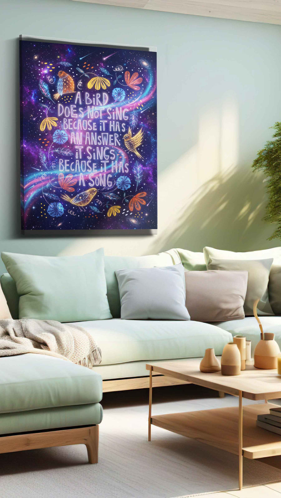 Celestial Melody of the Cosmos motivational canvas print, hanging on wall