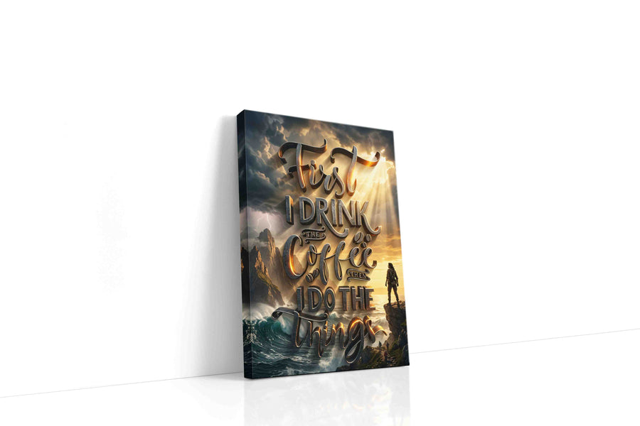 Coffee and Adventure motivational canvas print, gallery-wrapped, ready to hang