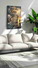 Coffee and Adventure motivational canvas print, on wall, lifestyle preview
