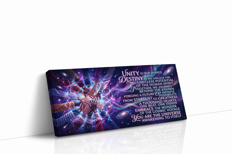 Cosmic Unity motivational canvas print gallery-wrapped landscape canvas studio shot