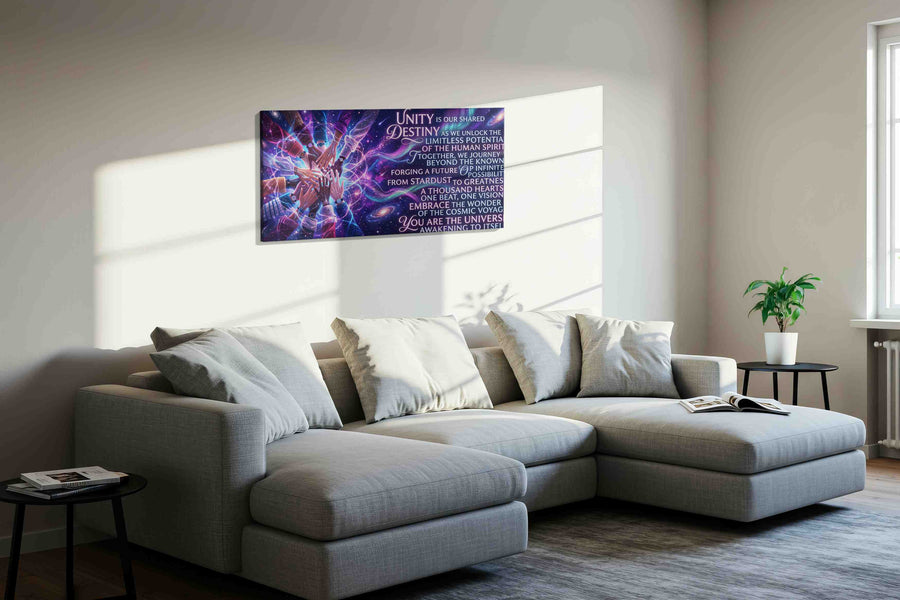 Cosmic Unity motivational canvas print, displayed in a living room