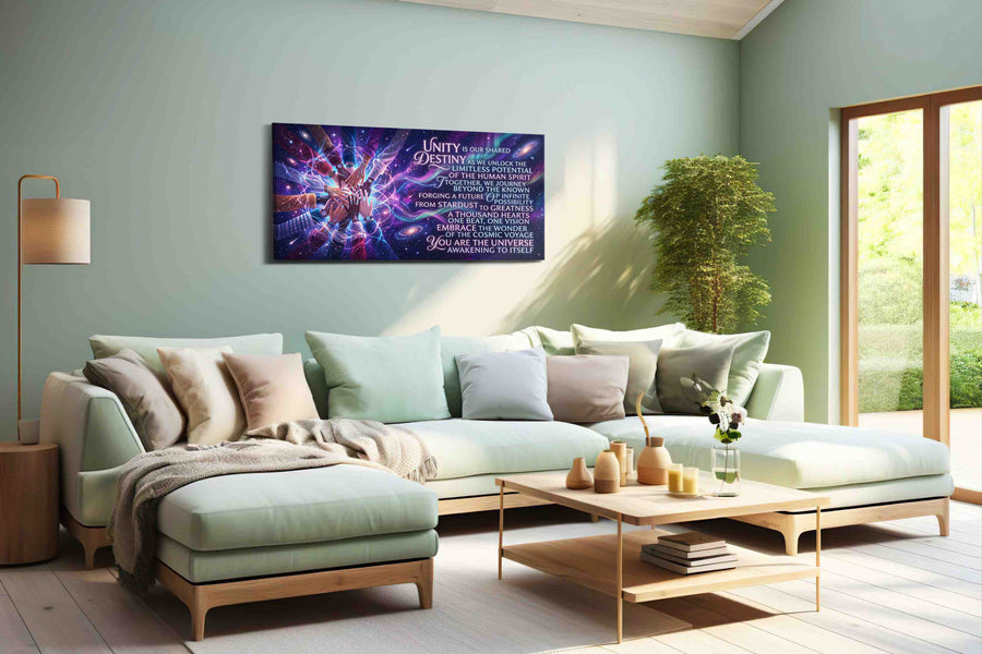 Cosmic Unity motivational canvas print, hanging on wall