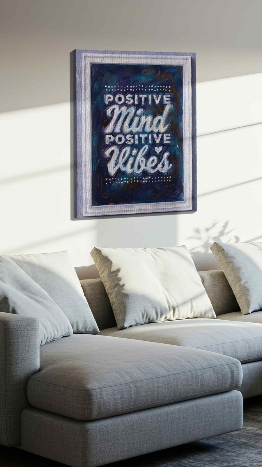Echoes of Positivity typography canvas print, displayed in a living room