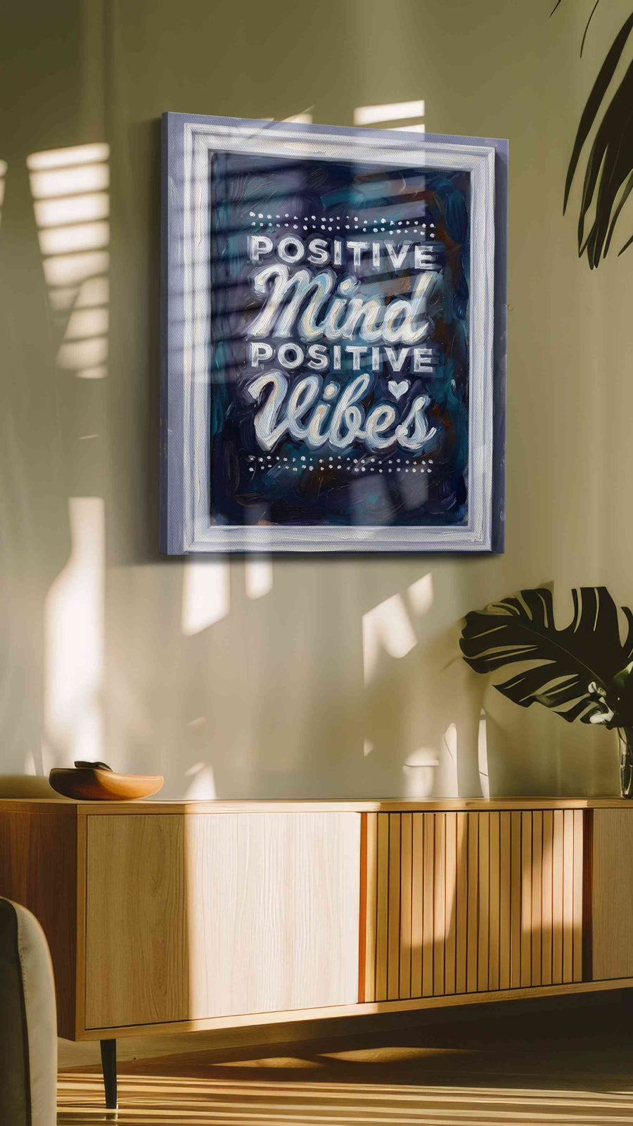 Echoes of Positivity typography canvas print, on wall, lifestyle preview