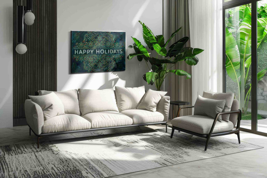 Festive Floral Symphony typography canvas print, on wall, lifestyle preview