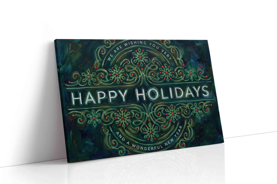 Festive Floral Symphony typography canvas print gallery-wrapped landscape canvas studio shot