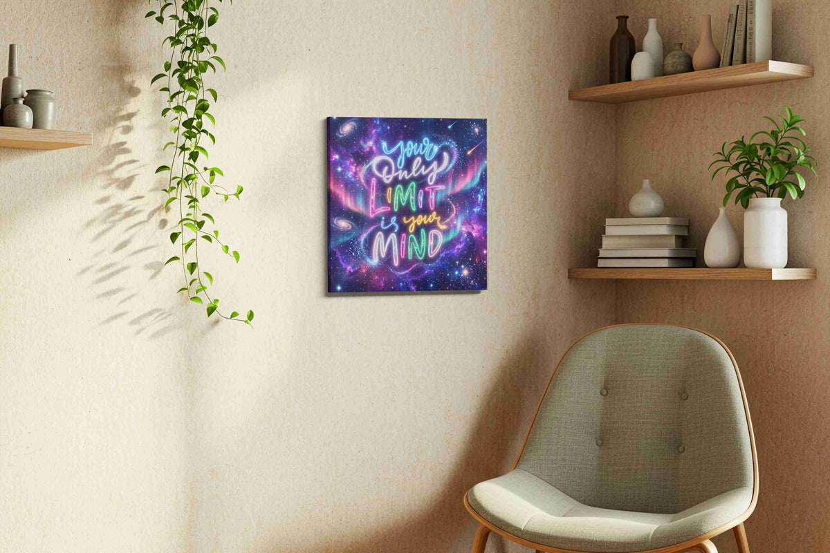 Galactic Inspirations motivational canvas print, displayed in a living room