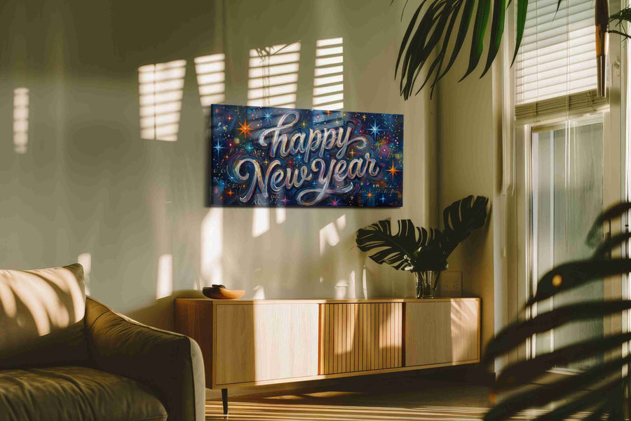 Galactic New Year Celebration - Typography Wall Art, Word Art Canvas Print, Quote Decor