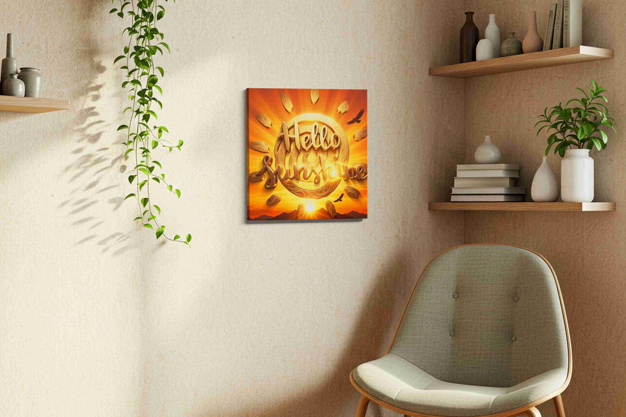 Golden Dawn Radiance motivational canvas print, displayed in a living room