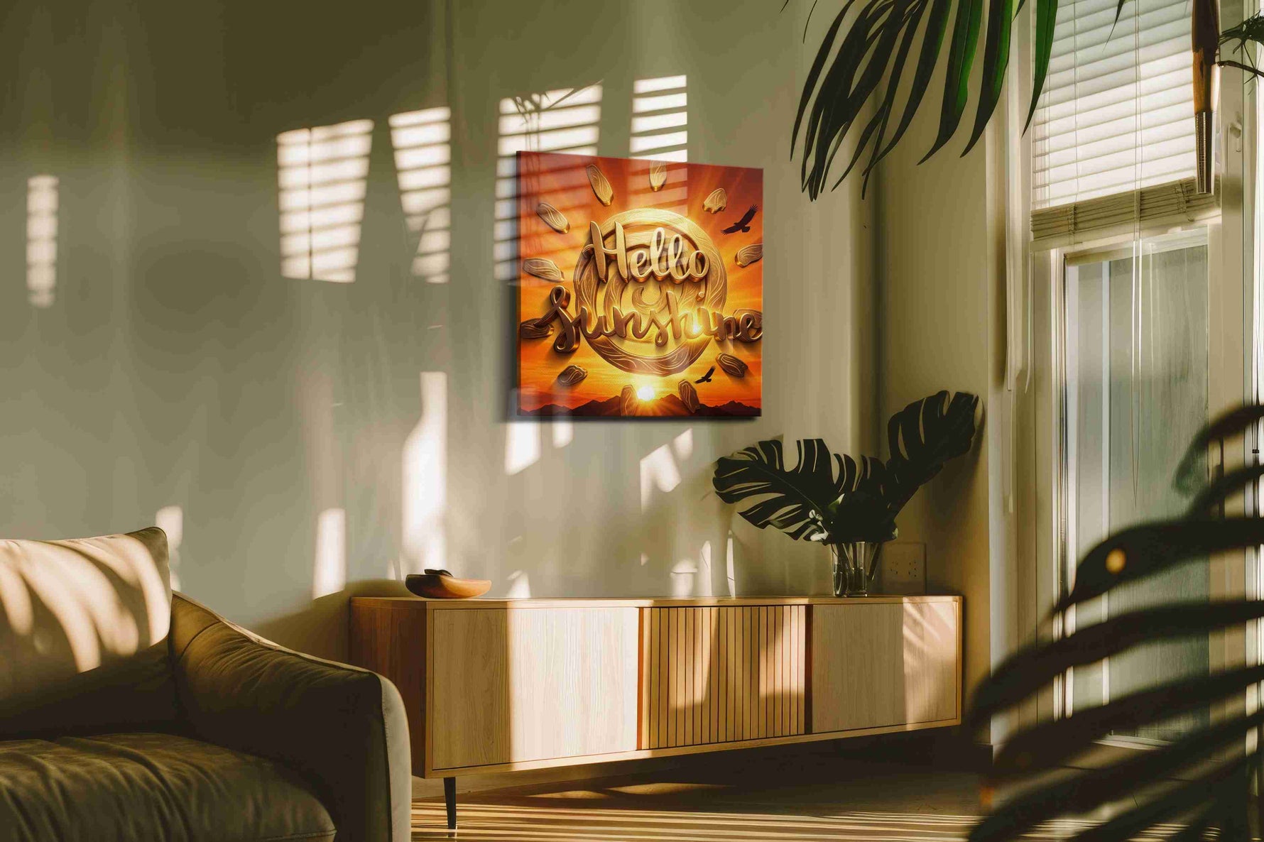 Golden Dawn Radiance motivational canvas print in a contemporary interior mockup