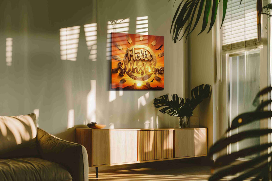 Golden Dawn Radiance motivational canvas print in a contemporary interior mockup