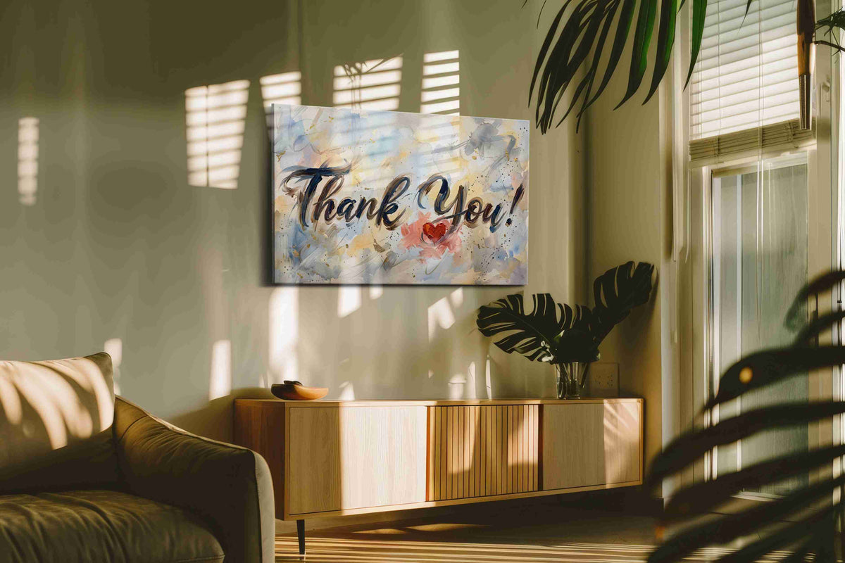 Grateful Heart Symphony typography canvas print, on wall, lifestyle preview