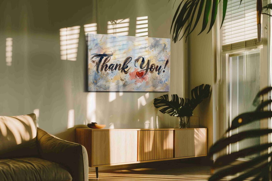Grateful Heart Symphony typography canvas print, on wall, lifestyle preview