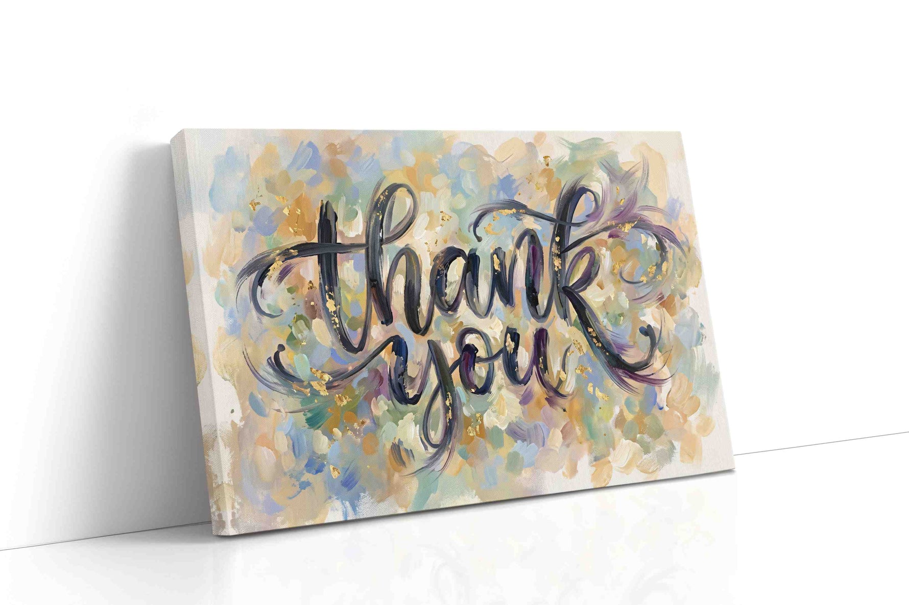 Gratitude in Brushstrokes typography canvas print gallery-wrapped landscape canvas studio shot