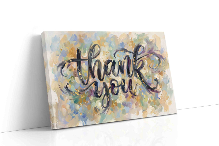 Gratitude in Brushstrokes typography canvas print gallery-wrapped landscape canvas studio shot
