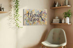 Gratitude in Brushstrokes typography canvas print styled in a living room