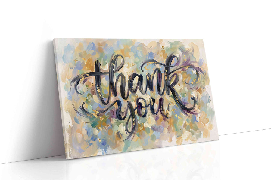 Gratitude in Brushstrokes typography canvas print, gallery-wrapped, ready to hang