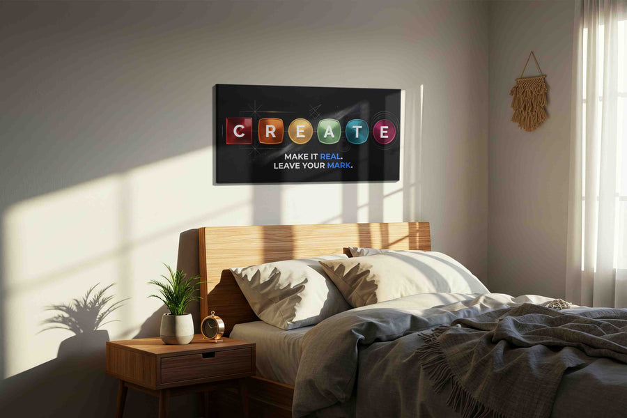 Innovative Expression motivational canvas print, displayed in a bedroom