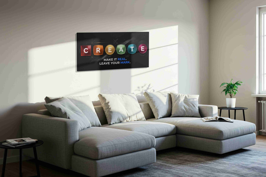 Innovative Expression motivational canvas print, displayed in a living room