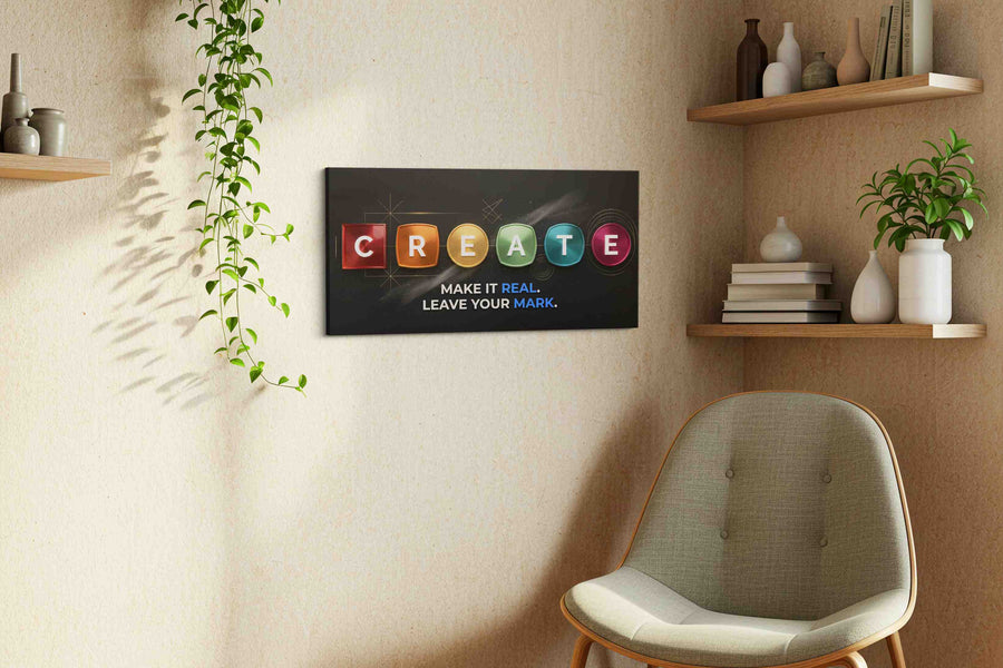 Innovative Expression motivational canvas print styled in a living room