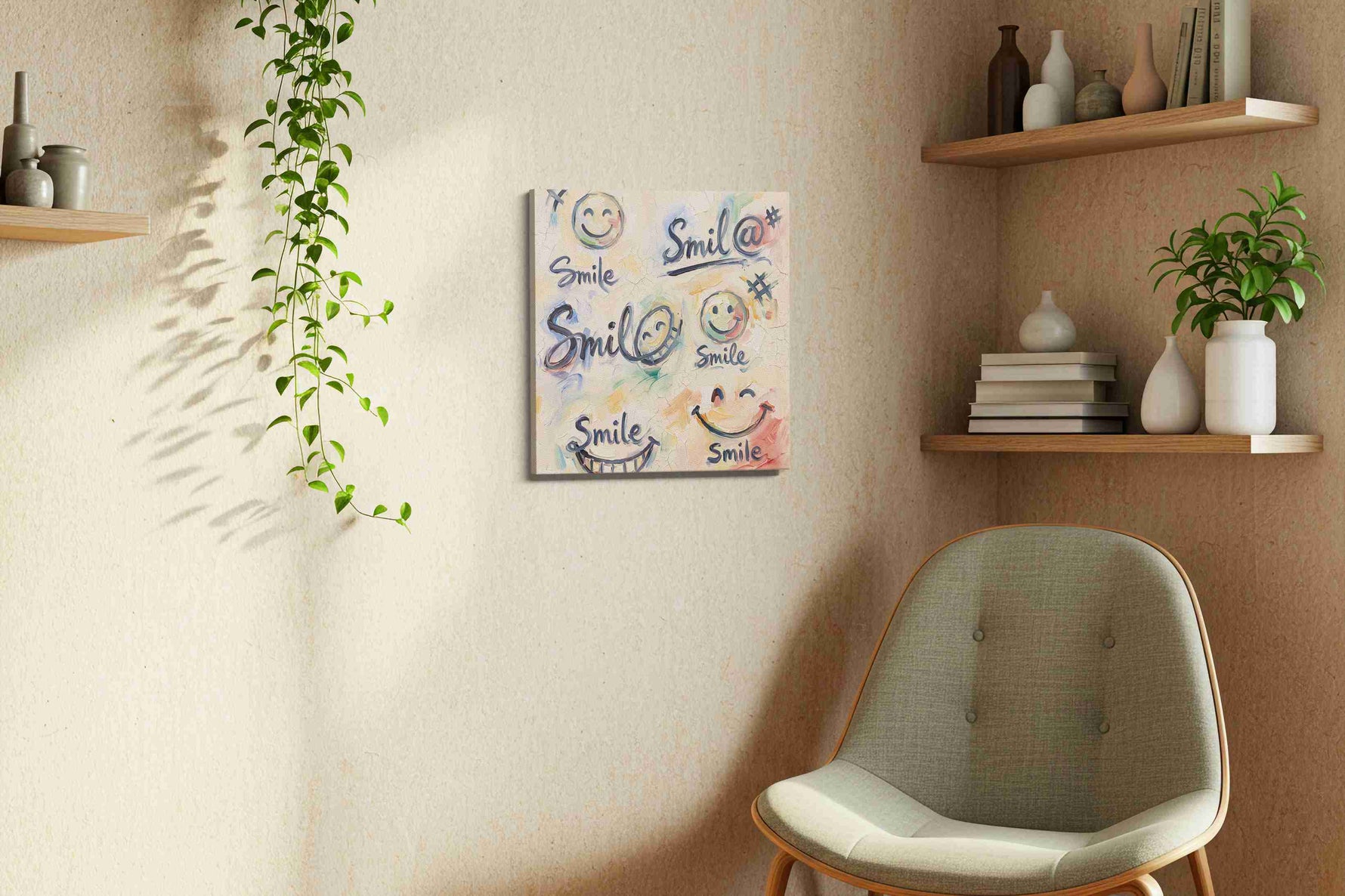 Joyful Expressions Unveiled typography canvas print, hanging on wall