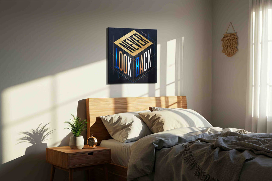 Momentum Cube motivational canvas print, displayed in a bedroom