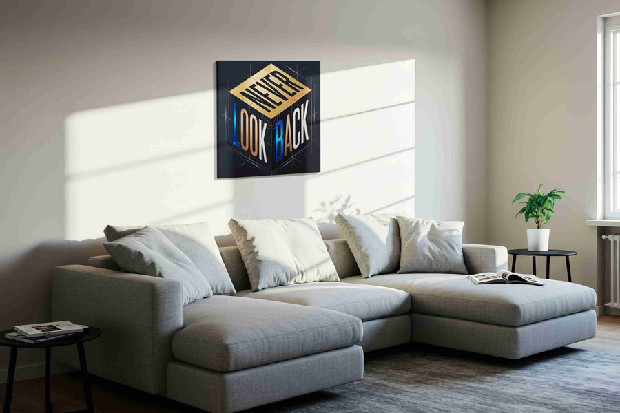 Momentum Cube motivational canvas print, displayed in a living room